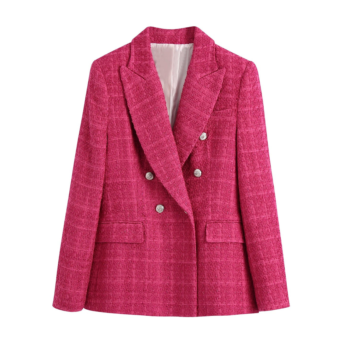 CNlalaxury-Blazer en tweed à double boutonnage pour femme, manteau de trajet avec poche, manches longues, décontracté, printemps, automne, 2024