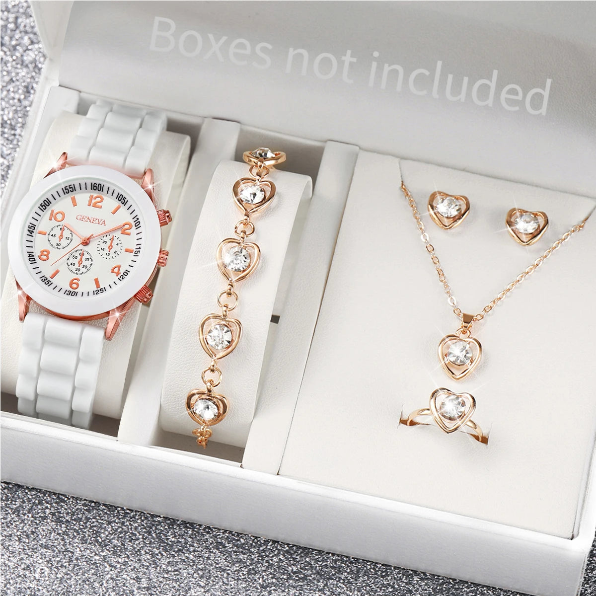 Ensemble de montres à quartz avec bracelet en silicone pour femme, sans boîte, 5 pièces, 6 pièces