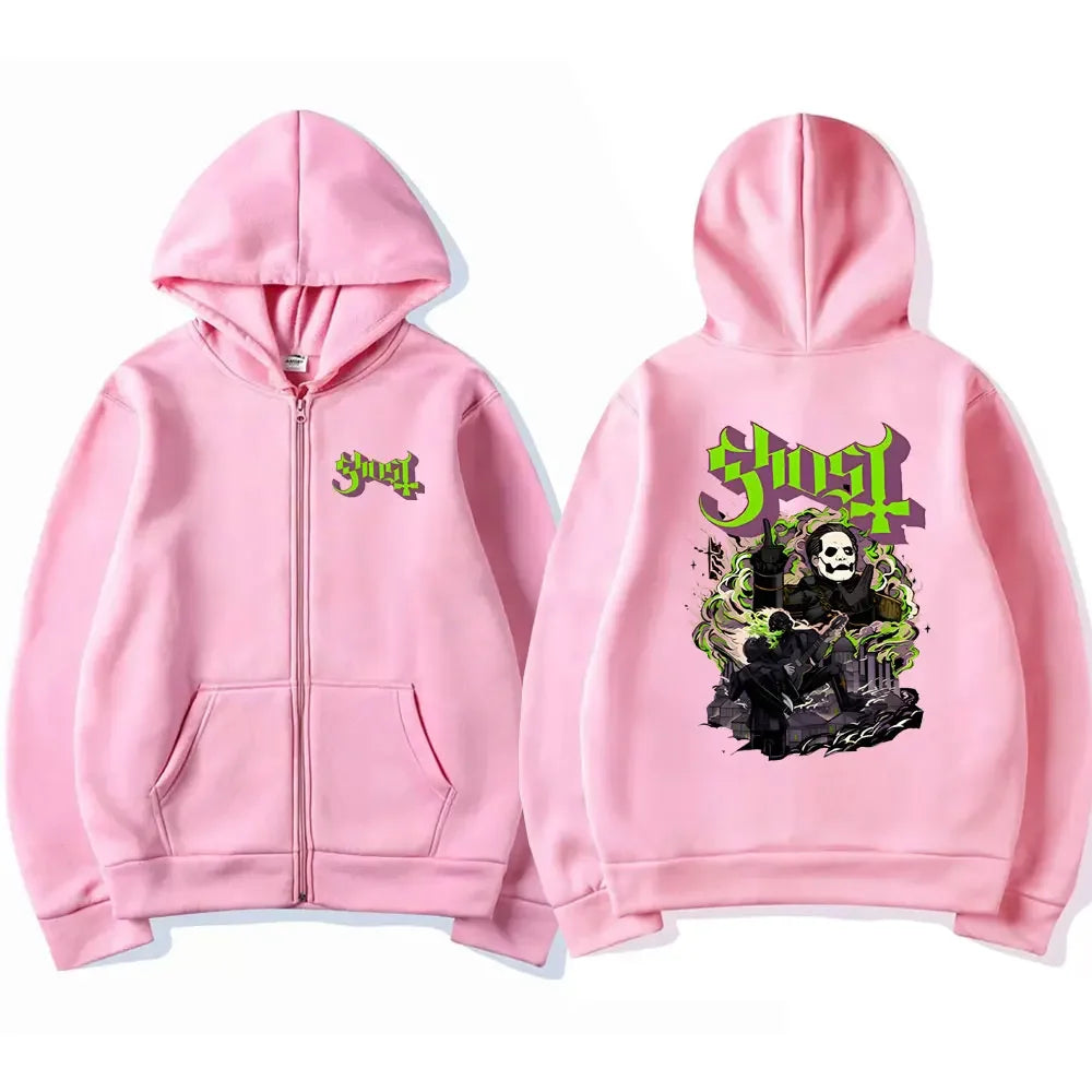 Mesurost Band Zipper Hoodie pour hommes, Hip Hop Respzed Fashion, Cartoon Anime Graphic Print, Zip Up Hoodies, Rock Gothic, PVD