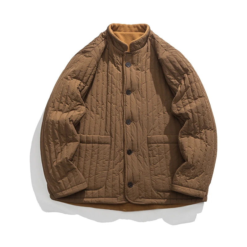 Parka vintage en coton matelassé pour hommes, veste en peluche Harajuku, vêtements des deux côtés, document solide, col montant, style chinois