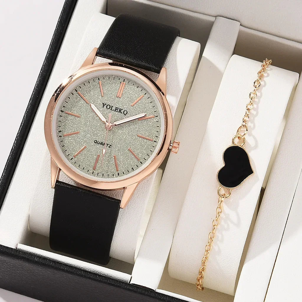 2 pièces ensemble femmes montres mode décontracté dames montres à Quartz bracelet en cuir montre femmes (sans boîte)