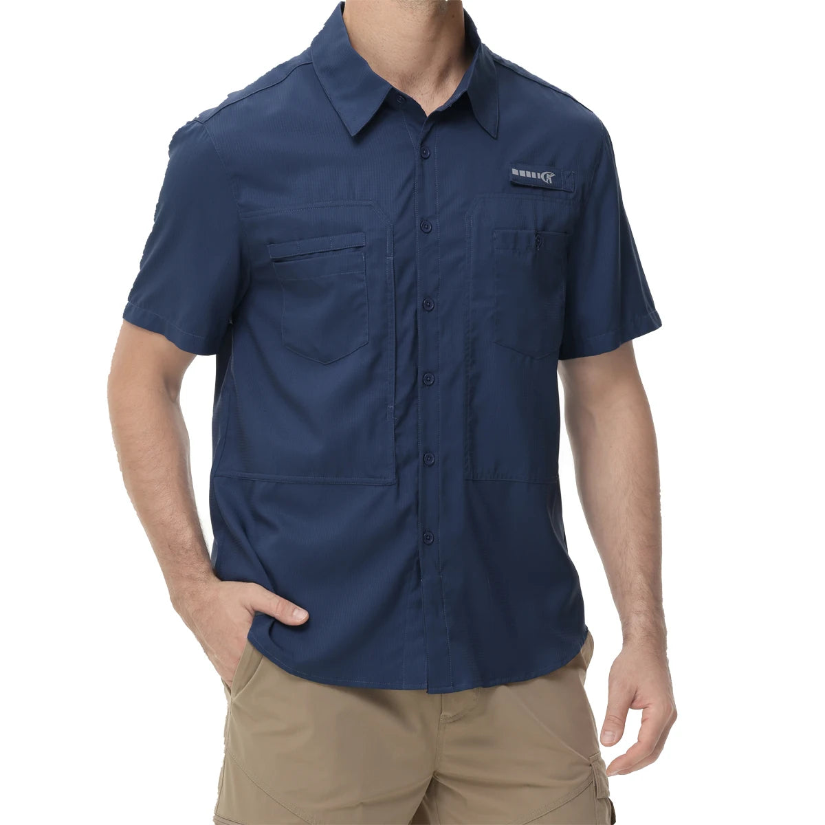 Chemises de pêche à manches courtes UPF 50+ pour hommes Protection solaire Chemise de travail de randonnée respirante Chemise boutonnée décontractée avec poche