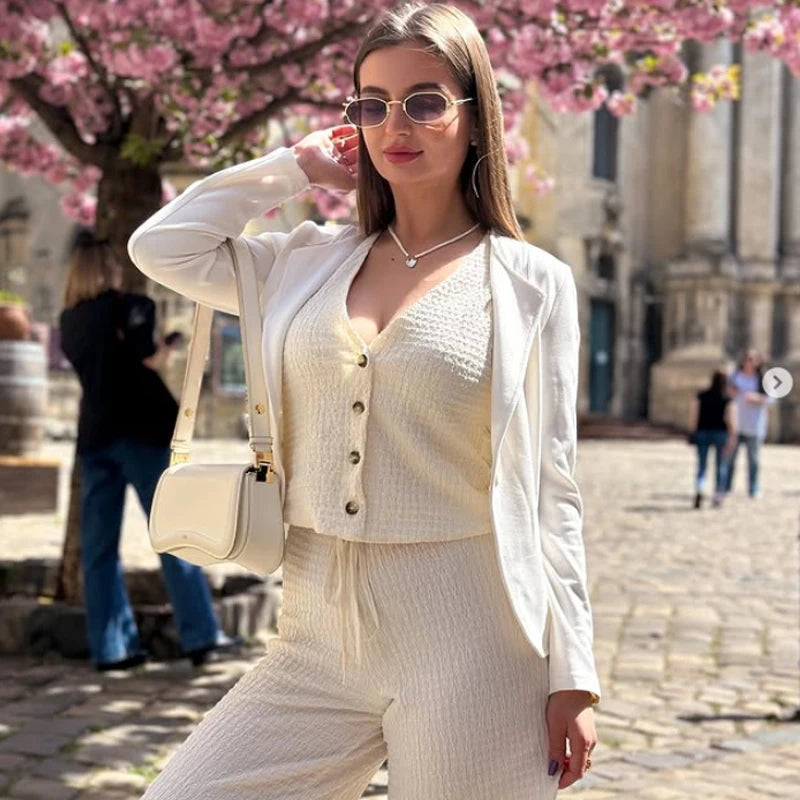 HXAO femmes deux pièces ensemble Texture pantalon ensembles sans manches gilet haut et bas ensemble femmes été Baggy pantalon ensemble 2 pièces ensembles décontractés