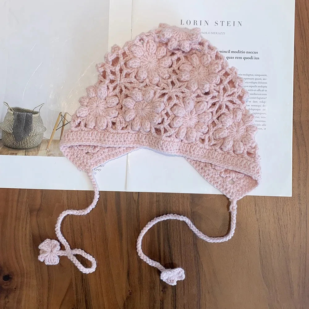 Chapeau respirant fait à la main pour enfants, crânes au crochet à fleurs creuses, style bohème, béret polyvalent, casquette pour enfants, filles