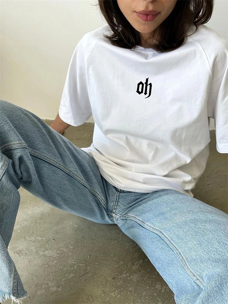 Hirsionsan-Économie en coton doux pour femmes, Économie basiques à manches courtes, Économie décontractés pour femmes, Lettre graphique chic, Pull simple, Été