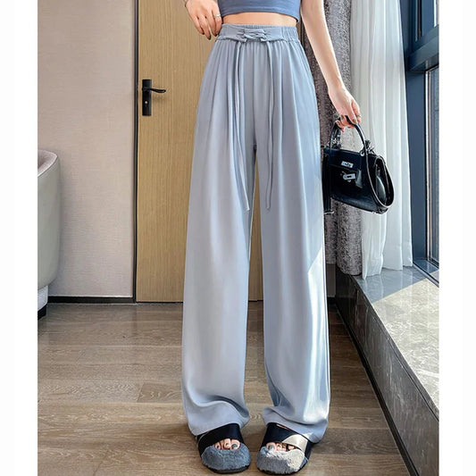 2025 printemps dame Chic taille haute costume pantalon femme coréenne à lacets jambe droite pantalon femmes couleur unie tout Match pantalon de travail