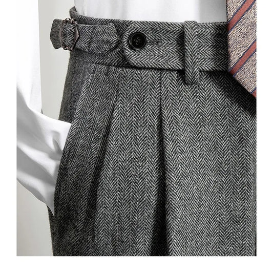 Pantalon Long en Tweed de laine pour homme, vêtement rétro, taille haute, chaud, ample, droit, costume, collection automne-hiver 20224, F319