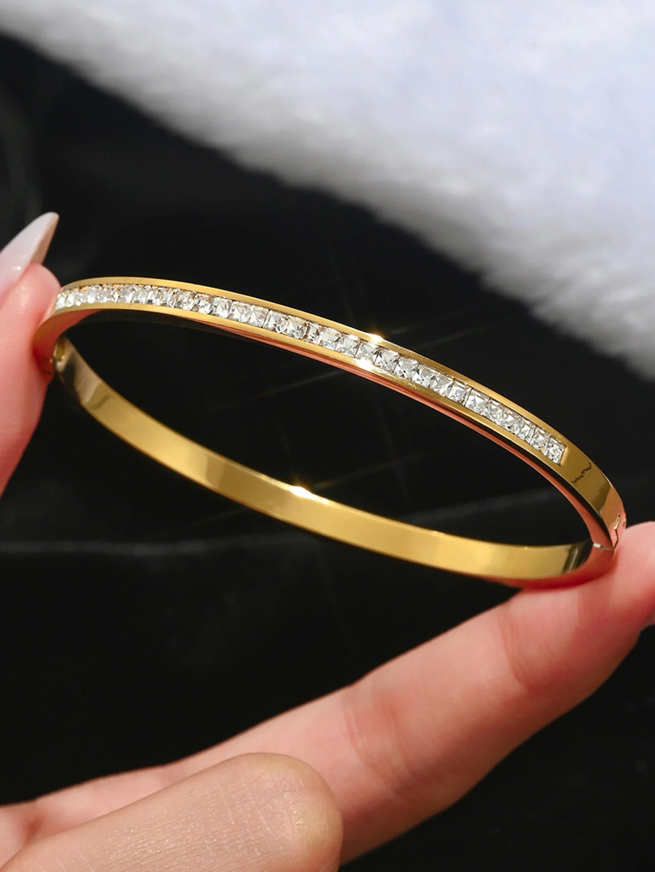 Ensemble de bracelets en acier inoxydable zircon, élégant, simple et polyvalent, étanche et ne se décolore pas facilement, 1/5 pièces