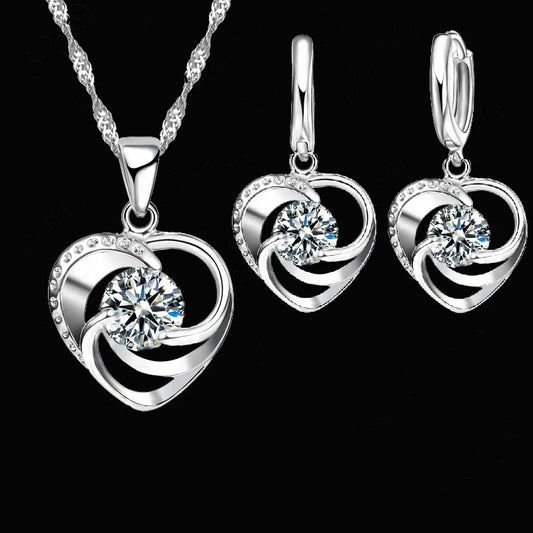 JOSweet-Ensemble collier et boucles d'oreilles en argent regardé 925 pour femme, style romantique, forme de coeur d'amour pour femme