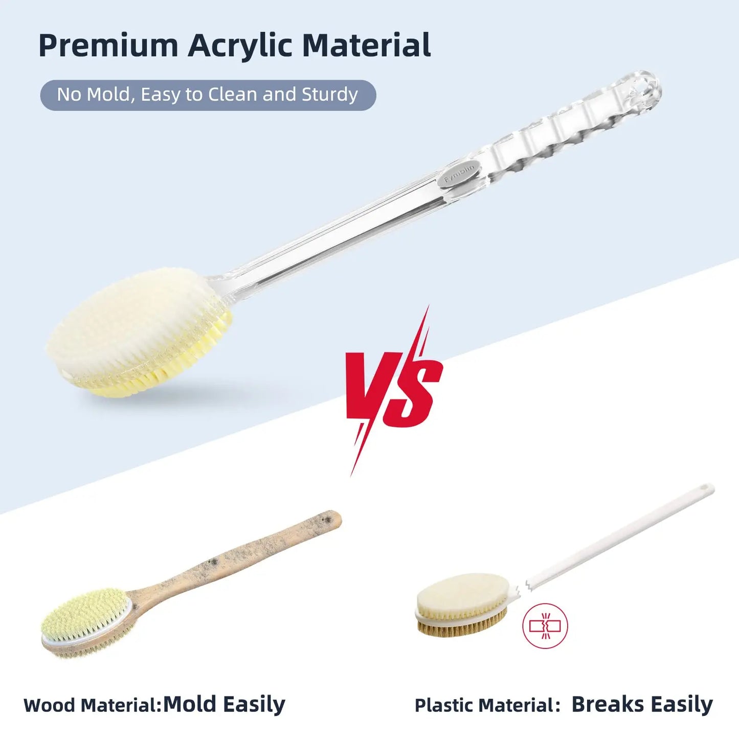 Brosse de douche à Long manche, gommage du dos, double face avec poils rigides et doux, bain corporel, brosse de Massage sec exfoliante
