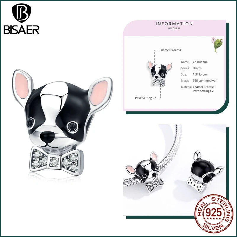 BISAER 925 en argent Sterling mignon chien breloque perle teckel animal de compagnie pendentif platine plaqué ajustement femmes Bracelet à bricoler soi-même bijoux fins