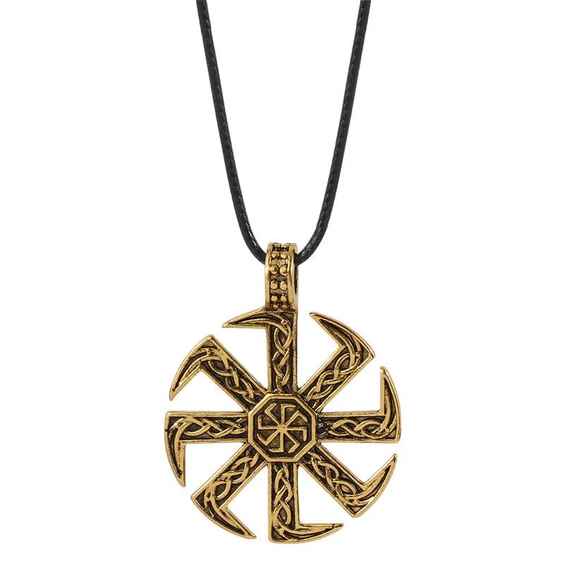 Collier symbole Kolovrat slave pour hommes, roue solaire païenne, Talisman, amulette, chaîne à maillons, pendentif, bijoux religieux pour hommes