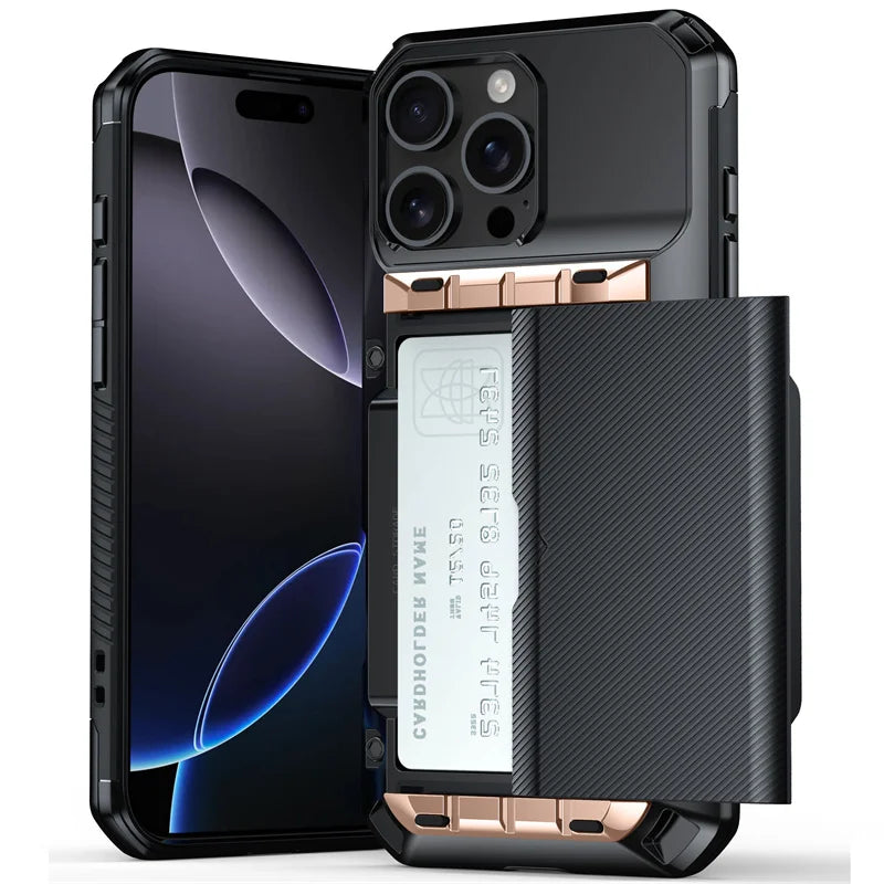 Coque de téléphone avec support de portefeuille coulissant