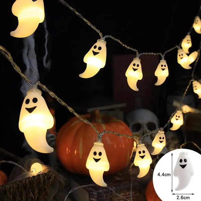 Guirxiété Lumineuse LED en Forme de Tête de Citrouille, Crâne, Globe Oculaire, Lanterne d'Inquiétude, Décoration d'Halloween