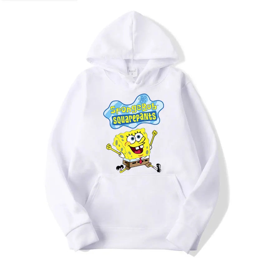 Sweat à capuche Anime Cartoon Bob l'éponge pour hommes et femmes, pull jaune décontracté, vêtements PVD pour couple, printemps, automne, nouveau, 2024