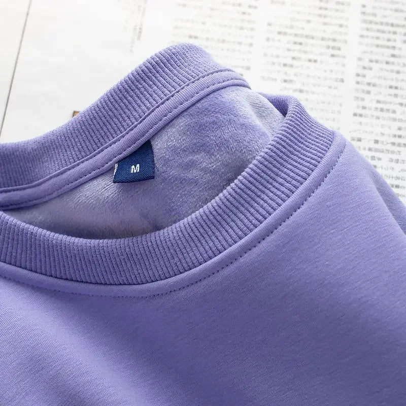 Sweat-shirt épais en peluche de coton pur, pull à col rond solide, mince et lourd, automne et hiver, chaud, 600g