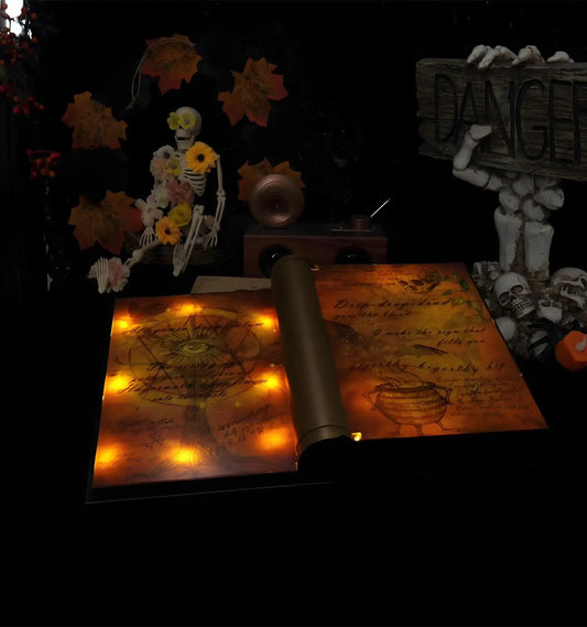 Livre de magie électrique avec son de squelette et lumière, décorations d'halloween, accessoires d'ambiance pour Festivals, cour, pelouse