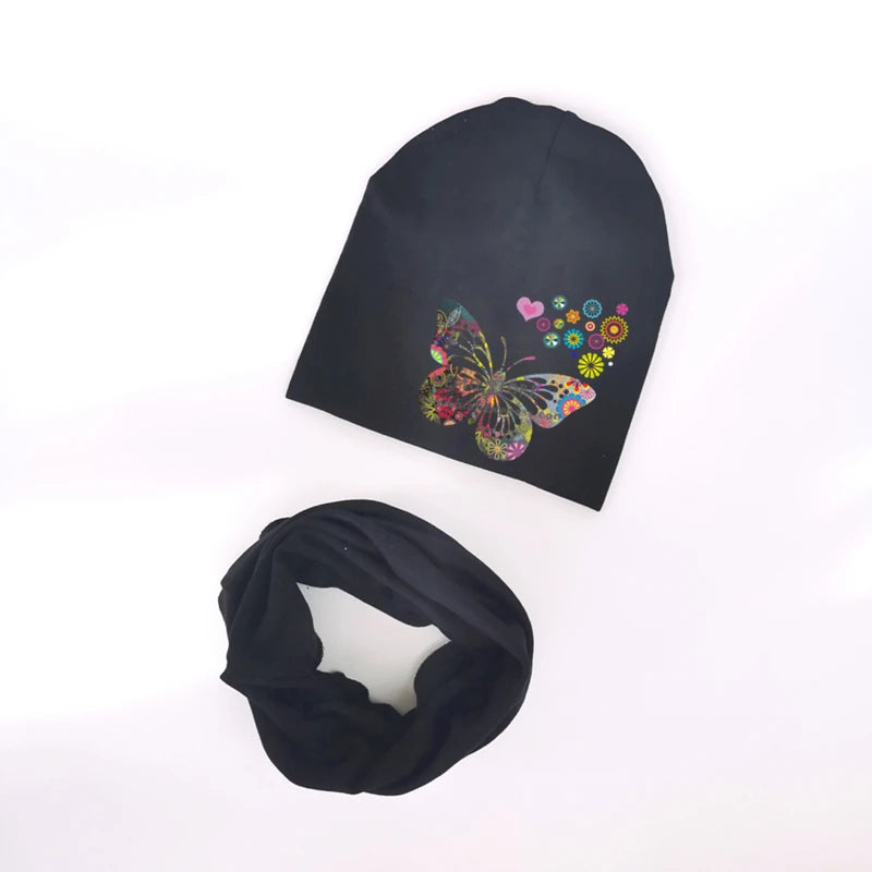Ensemble de chapeaux de bébé à fleurs papillon pour filles, chapeau pour enfants, chapeau pour bébé garçon, chapeau en coton, écharpe pour enfants, collier, écharpe pour enfants