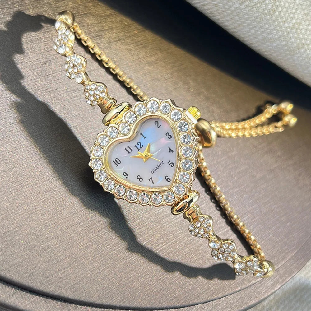 Montres à Quartz en acier inoxydable pour femmes, cloutées en strass et diamants, montre-Bracelet avec Bracelet réglable, décoration de poignet