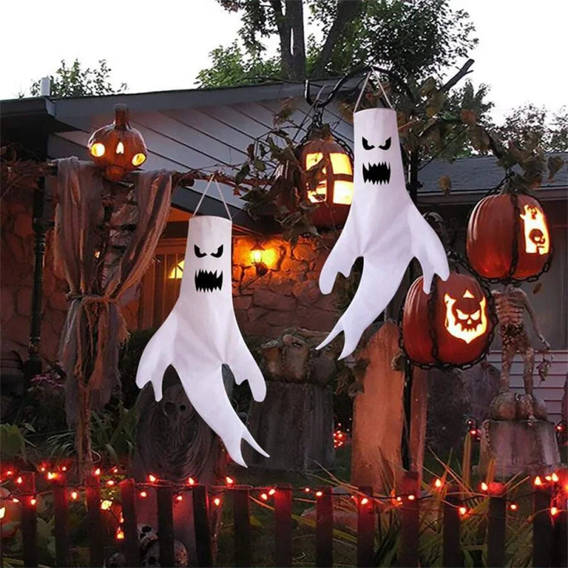 Décorations suspendues fantômes d'halloween, drapeaux de cour intérieure et extérieure, fournitures de fête, accessoires de décoration pour la maison effrayants