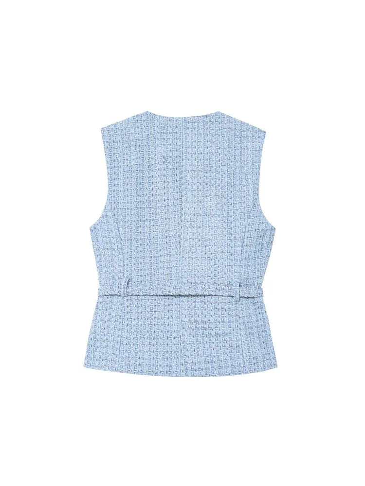 TRAFNLZGMSJ 2025 printemps femmes gilet haut à la mode avec ceinture coupe ajustée sans manches veste haut pour femmes Texture gilet haut nouveau