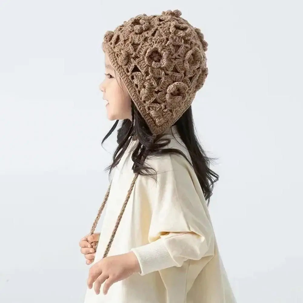 Chapeau respirant fait à la main pour enfants, crânes au crochet à fleurs creuses, style bohème, béret polyvalent, casquette pour enfants, filles