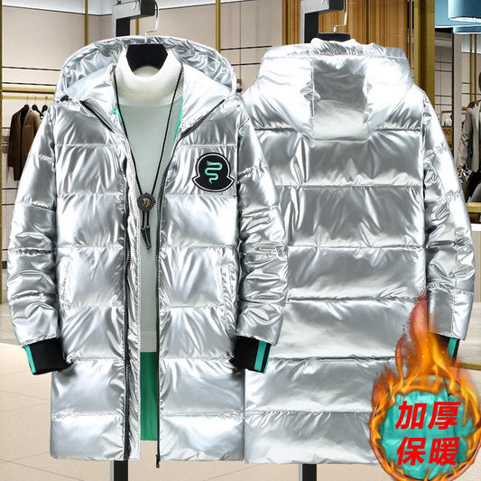 Veste imperméable à capuche pour homme, Parka longue, Chaude, Légère, Épaisse, Lisse, Brillante, Coton rembourré, CombMen, Hiver, 2024