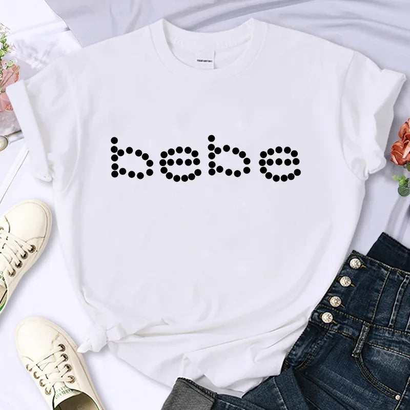 Bebe – T-Shirt à manches courtes et col rond avec lettres imprimées, haut décontracté pour l'été et le printemps, vêtements pour femmes
