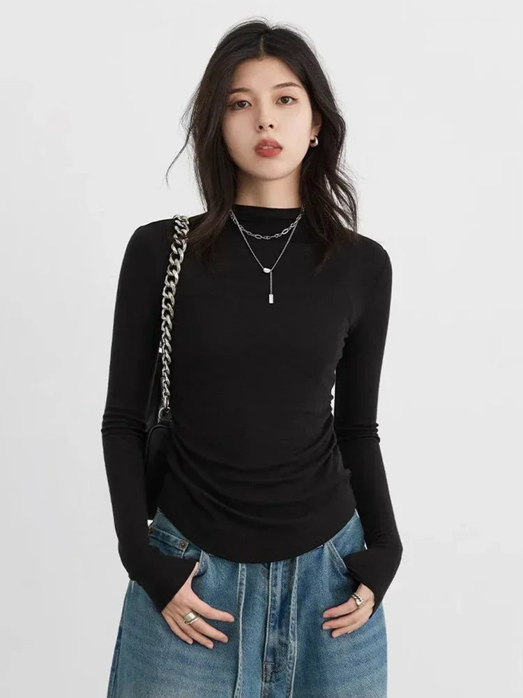 CHIC VEN femmes T-Shirts mince nouveau quatre couleurs en option tricoté basique femme pull femme T-Shirts printemps automne 2025