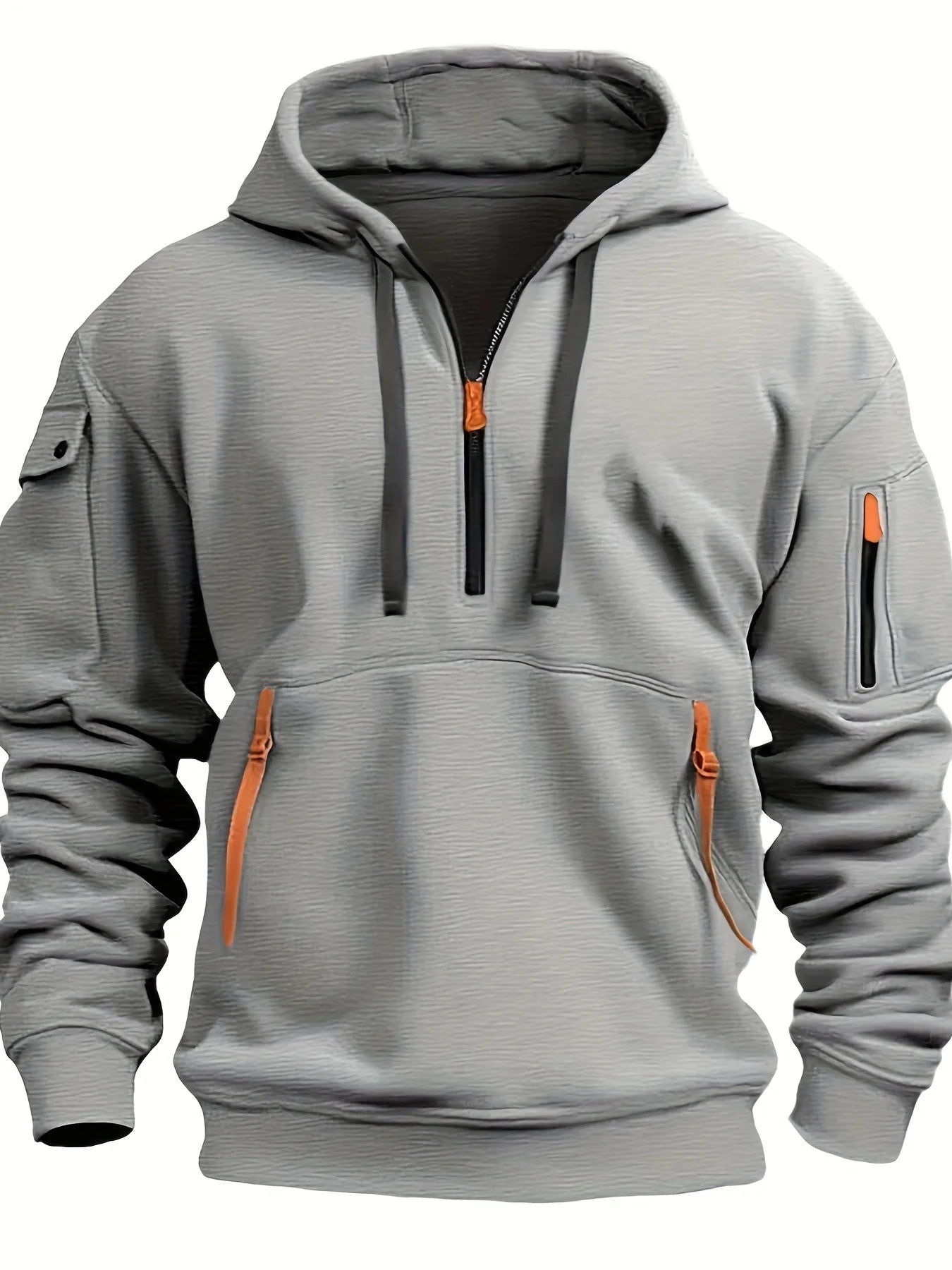 Sweats à capuche zippés multi-poches pour hommes, sweat-shirt de sport, streetwear décontracté, pull Harajuku, manches longues, monochromatique, automne, hiver