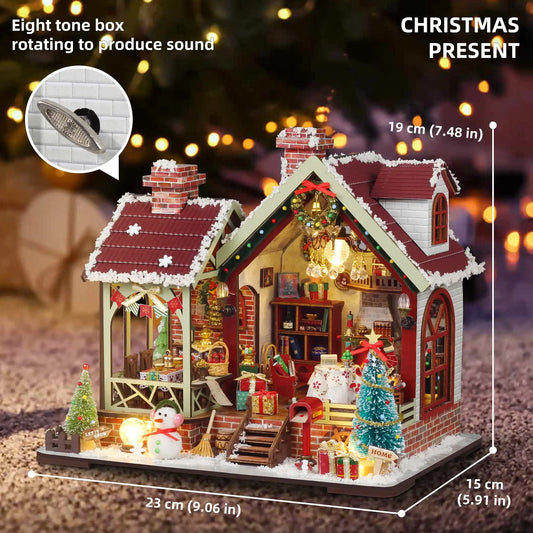 Maison chaude de nuit de Noël - Kit de bricolage de maison de poupée miniature avec boîte à musique, décoration de bureau, cadeau créatif (boîte de couleur anglaise)