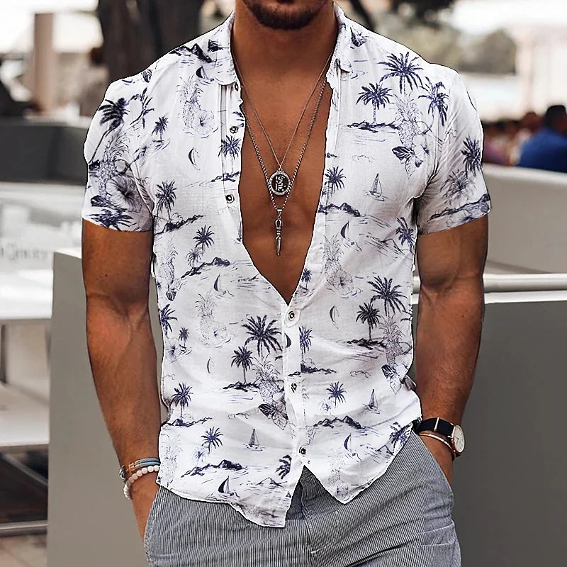 AMP Tree-Chemise hawaïenne imprimée en 3D pour hommes, chemise de plage pour hommes, chemisier à manches courtes, chemises en Y à la mode, 3XL, 2023
