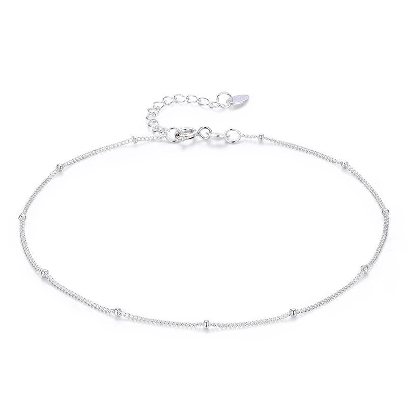 Bracelet de cheville fin en argent regardé 925 pour femme, perle gourmette, bijoux de pied pour fille, bracelet de jambe, pieds nus, migrant illera, 22 + 3cm