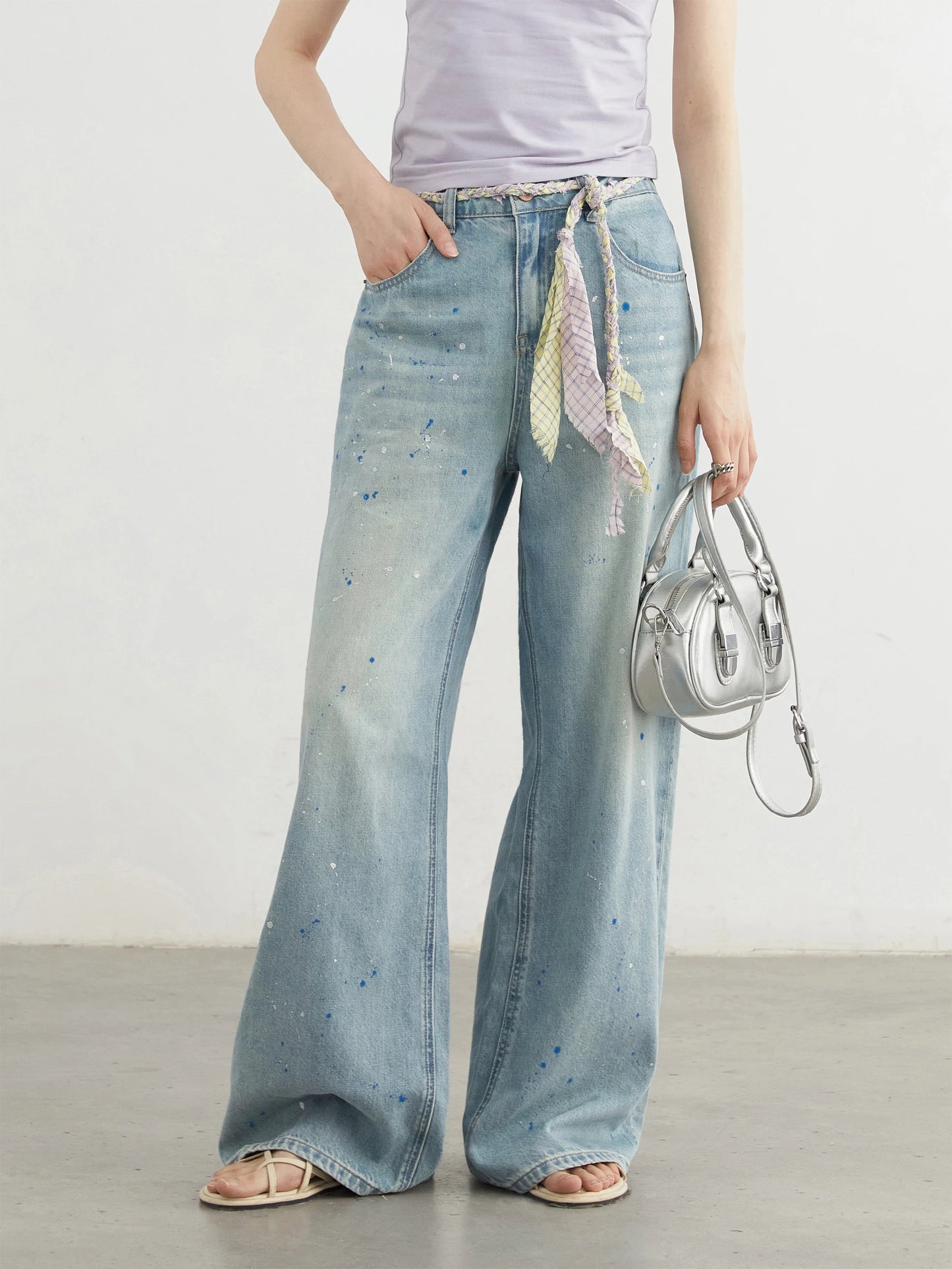CHIC VEN femmes Denim pantalon décontracté nouveau taille haute Original éclaboussé encre point jambe droite jean jambe large pantalon été 2025
