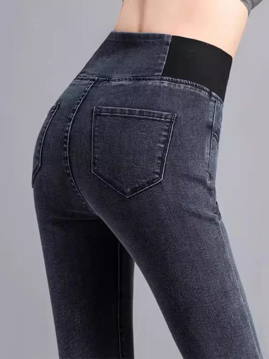 Pantalon crayon en denim skinny épais pour femme, jean décontracté, doublé de velours en peluche, taille haute, coréen, chaud, commandé, hiver, nouveau