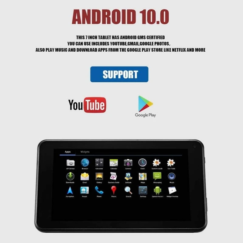Sun8iw15 Android 10 tablette PC 7 pouces 1GB RAM 16GB ROM Quad-Core 1024x600 pixels WIFI 1.2GHz double caméra