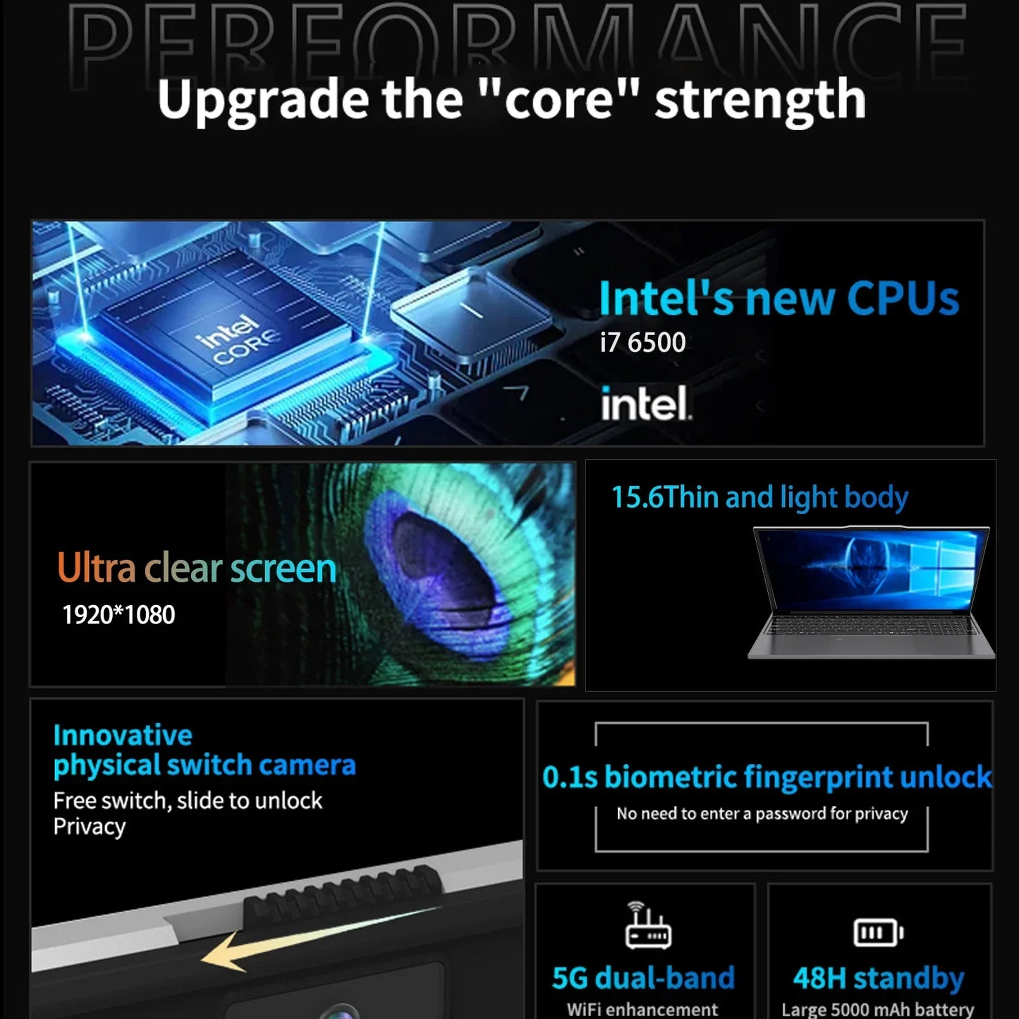 Ordinateur portable 15.6 "Intel Celeron i7-6500 ordinateur portable gamer 32 Go de RAM 2 To SSD Office Study PC ordinateur Windows 11 résolution 1920*1080