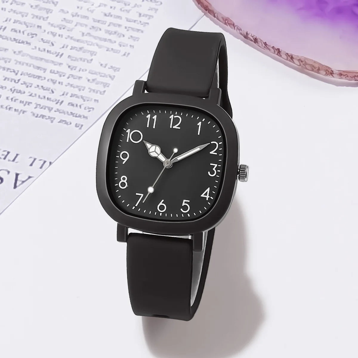 Montre à quartz avec bracelet en silicone, boîtier carré, schème de couleurs MSI,