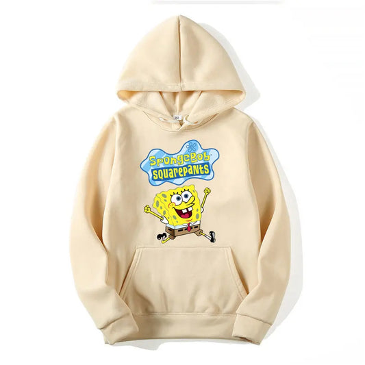 Sweat à capuche Anime Cartoon Bob l'éponge pour hommes et femmes, pull jaune décontracté, vêtements PVD pour couple, printemps, automne, nouveau, 2024