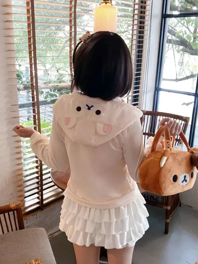HOUZHOU Y2k Harajuku Streetwear sweat à capuche pour femme Style japonais Kawaii doux mignon dessin animé imprimé fermeture éclair sweat doux fille nouveau