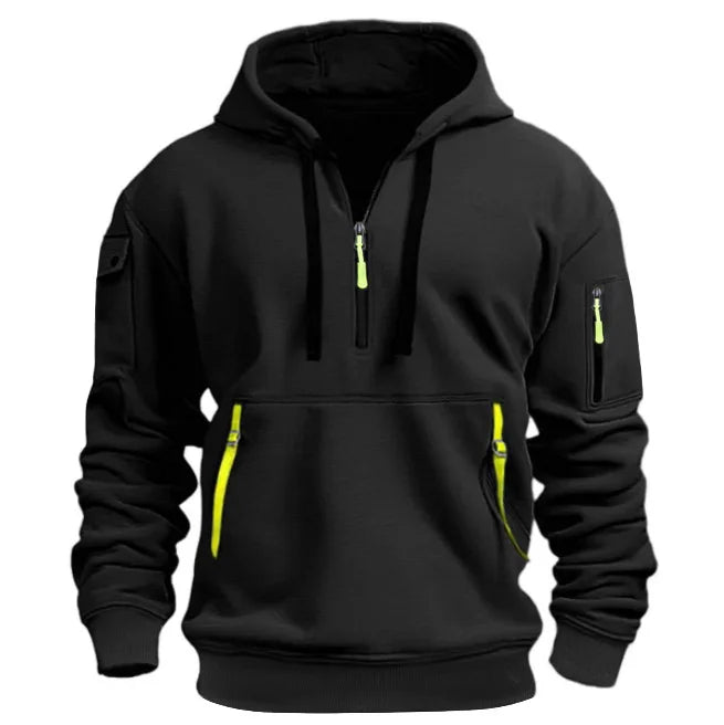 Sweats à capuche zippés multi-poches pour hommes, sweat-shirt de sport, streetwear décontracté, pull Harajuku, manches longues, monochromatique, automne, hiver