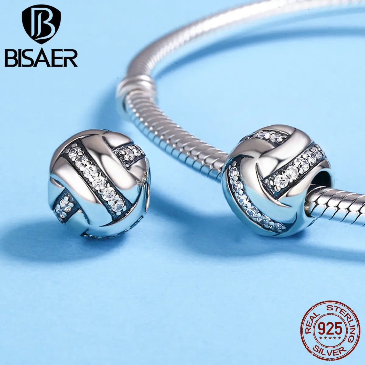 BISAER 925 en argent Sterling série balle charme Football volley-ball Tennis basket-Ball perle ajustement femmes et hommes Bracelet bricolage bijoux fins