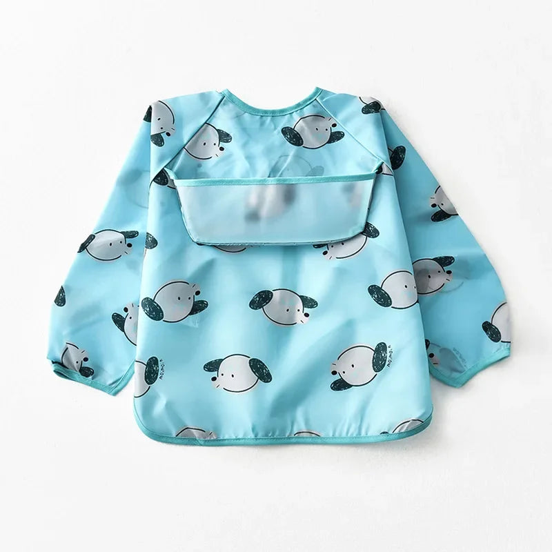 Bavoir imperméable à manches longues pour bébés, bandana coloré de dessin animé mignon, tablier de dessin pour enfants, bavoir d'auto-alimentation pour bébé