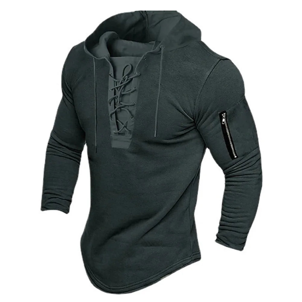 Sweat-Shirt à Lacets pour Homme, Pull Solide, Fermeture Éclair, Confortable, Décontracté, Vacances, dehors, observateur