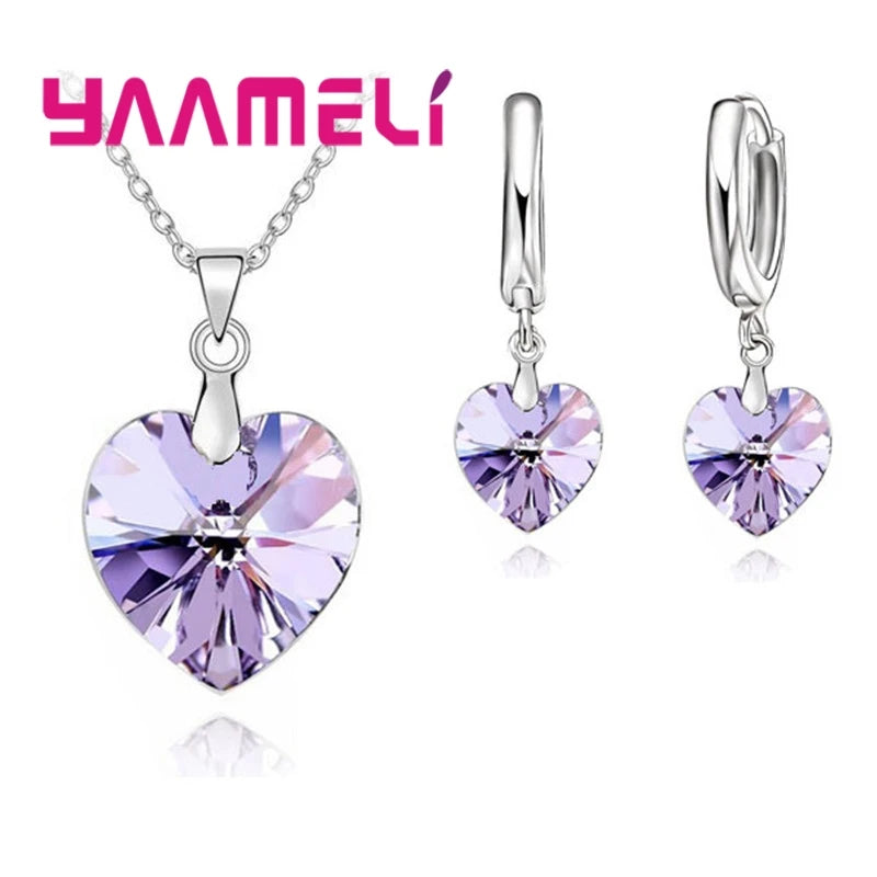 Ensemble de bijoux en forme de coeur d'amour pour femmes, argent regardé 925, patients, mariage, mode, cristal, Pmotpresidence, colliers, boucles d'oreilles