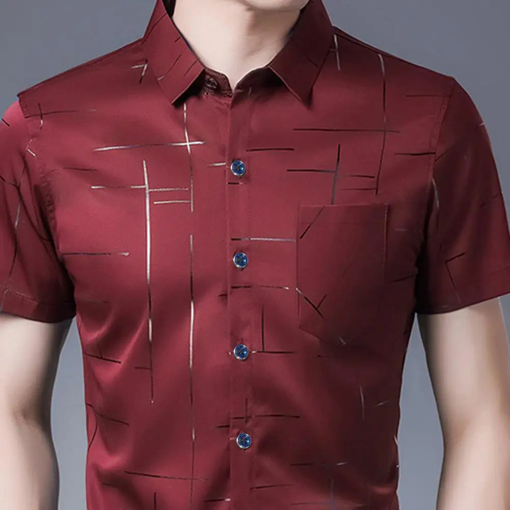 Chemise Soyeuse à Manches Courtes pour Homme, Tenue d'Affaires, Col Rabattu, Décontractée