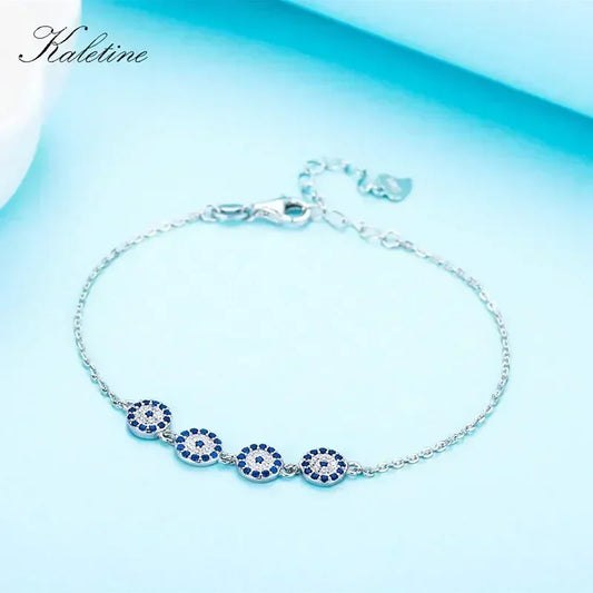 Nouveau Mode Turquie Chanceux Hamsa Quatre Mini Evil Eye Véritable 925 En Argent Sterling Bracelet