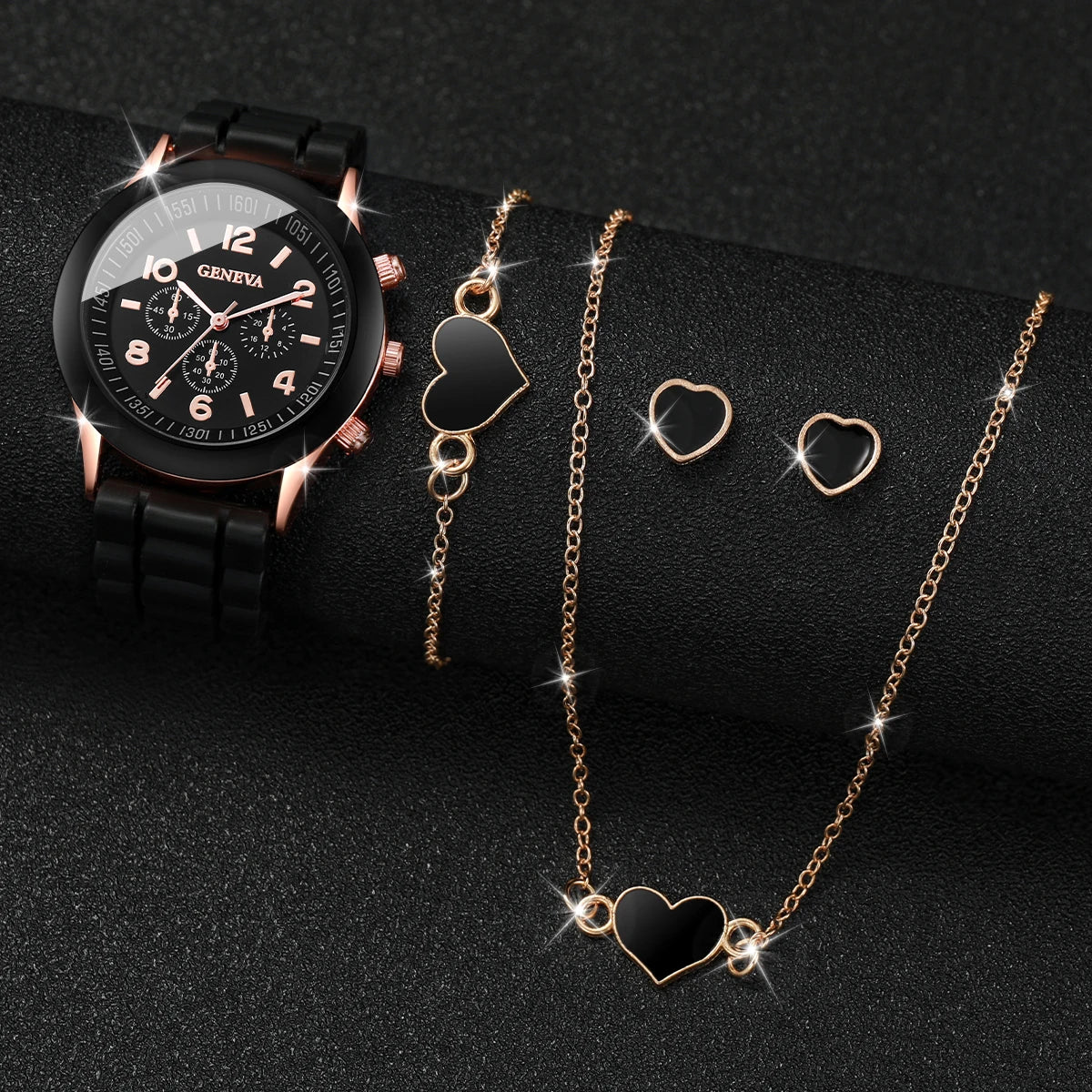 Ensemble de montres à quartz avec bracelet en silicone pour femme, sans boîte, 5 pièces, 6 pièces