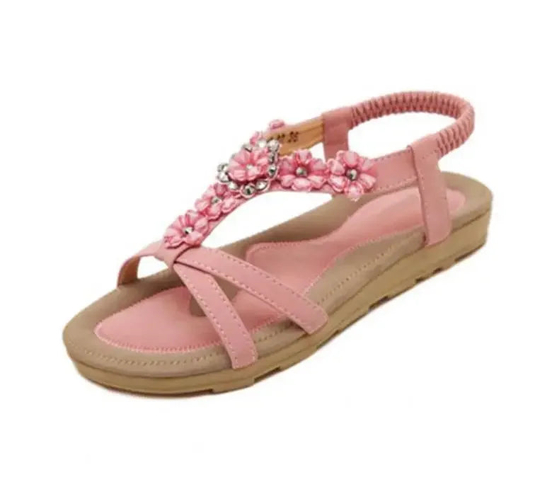 TIMETANG-Sandales confortables à talons plats pour femmes, chaussures d'été de grande taille, style bohème, fleurs, biscuits, chaussures de plage pour dames