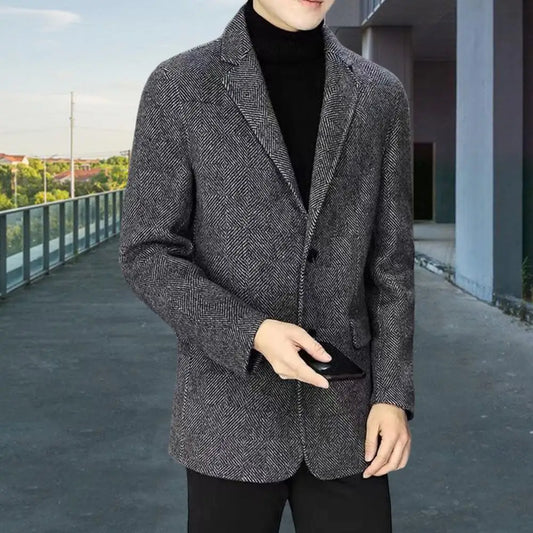 Veste de costume en laine pour hommes, manteau d'hiver, coupe cintrée, veste d'affaires en laine avec revers, manches longues, costume à deux boutons pour l'automne